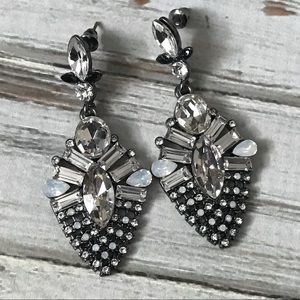 Opal rhinestone gunmetal chandelier earrings